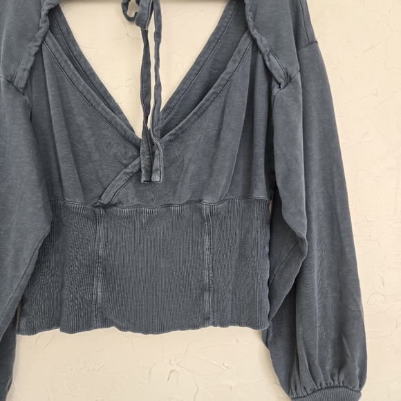 Anthro PILCRO Open Back Blue Long Sleeve Sweatshirt Crop Top, XL - Picture 7 of 11